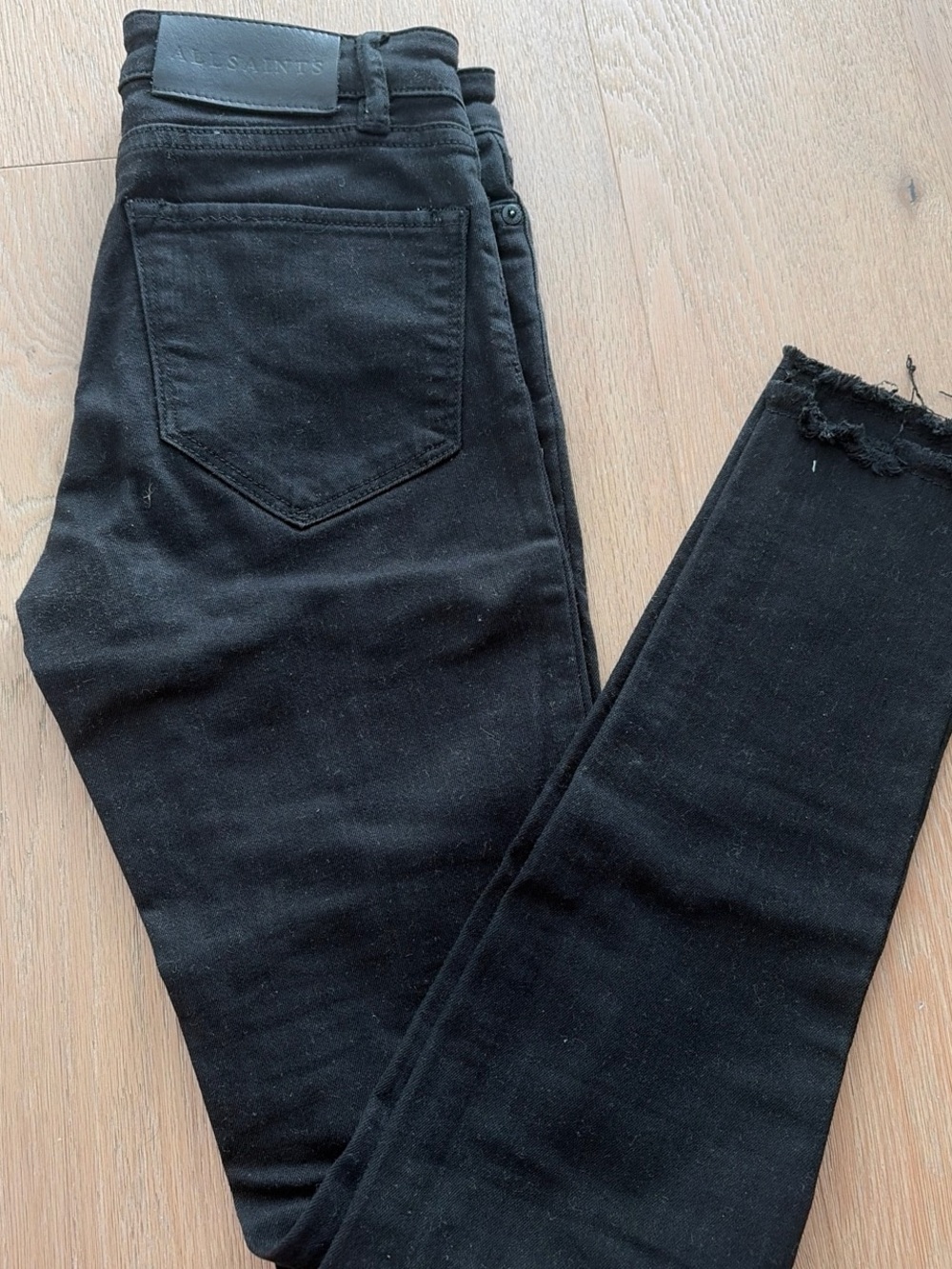 All Saints Black Skinny Jeans with Frayed Hem W25 Mast fit